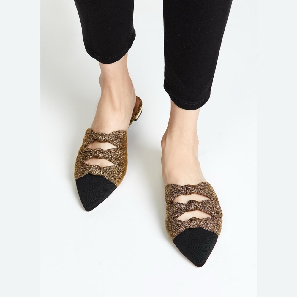 Aquazzura Black and Gold Flats